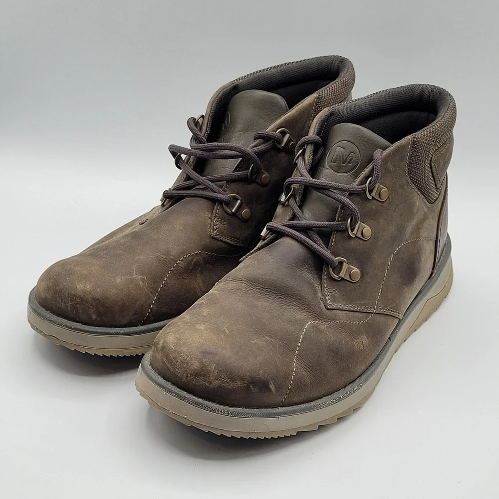 Merrell Boulder Chukka Boots Mens 10.5 Brown Leather Lace Up J23679